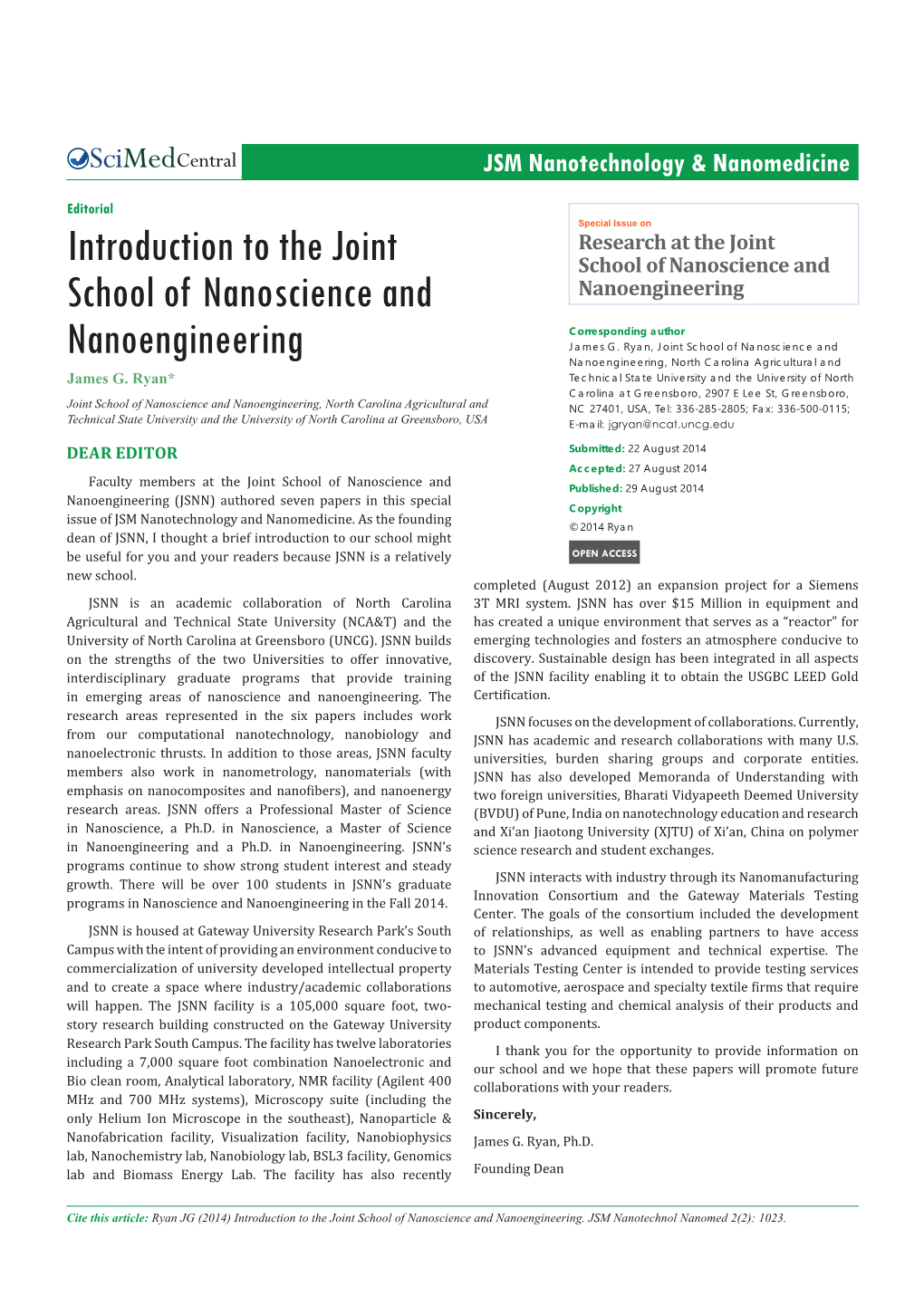 Introduction to the Joint School of Nanoscience and Nanoengineering