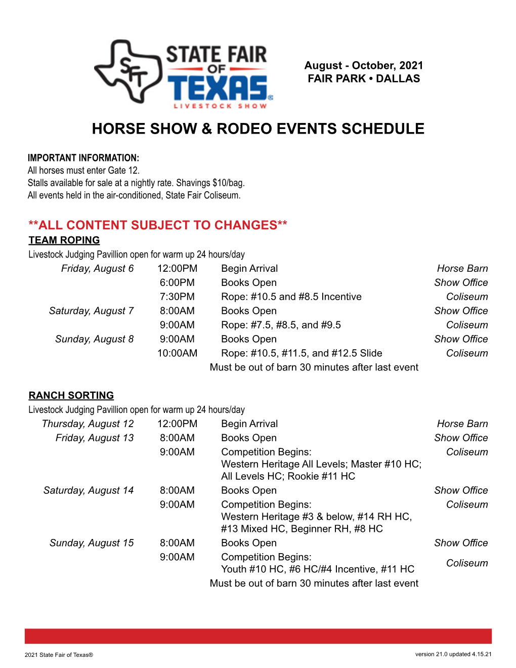 Horse Show & Rodeo Events Schedule