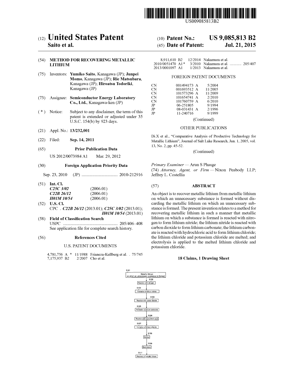 (12) United States Patent (10) Patent No.: US 9,085,813 B2 Saito Et Al