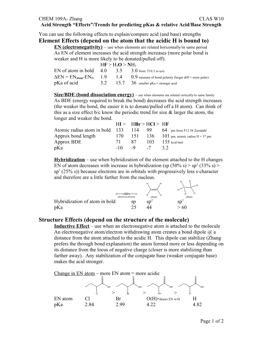 You Can Use the Following Effects to Explain/Compare Acid (And Base) Strengths