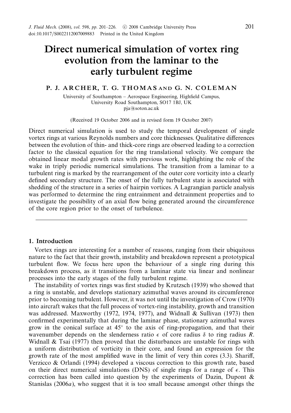 Direct Numerical Simulation of Vortex Ring Evolution from the Laminar to the Early Turbulent Regime