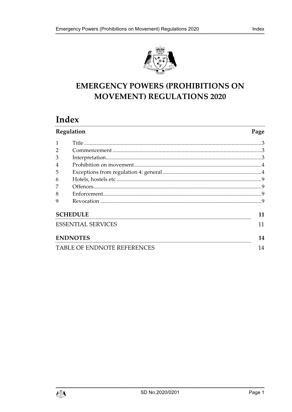Emergency Powers (Prohibitions on Movement) Regulations 2020 Index