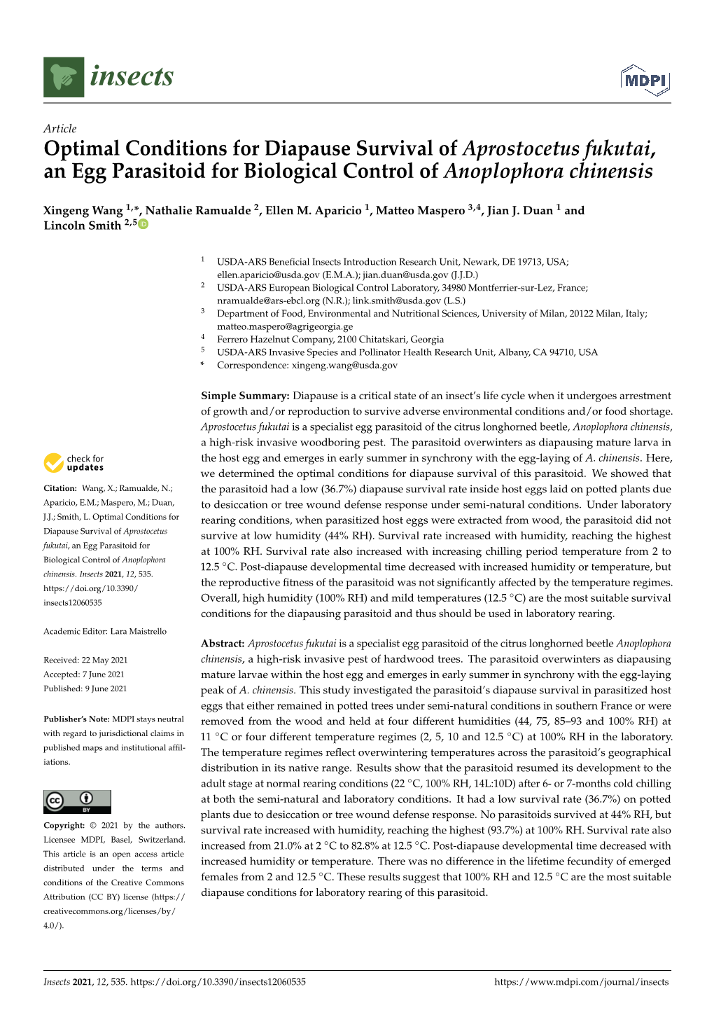 93[1.0]Optimal Conditions for Diapause Survival of Aprostocetus