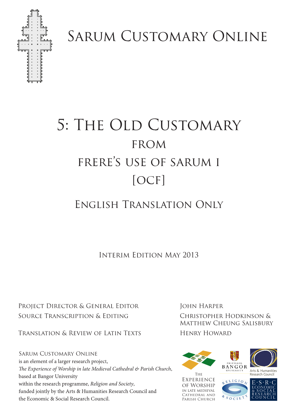 The Old Customary of Salisbury Cathedral [OCF]