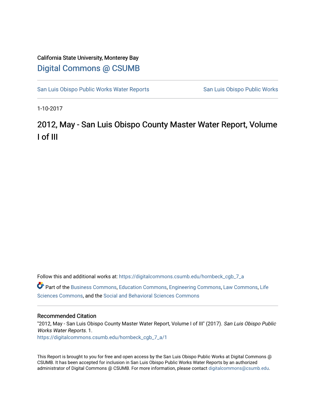 2012, May - San Luis Obispo County Master Water Report, Volume I of III