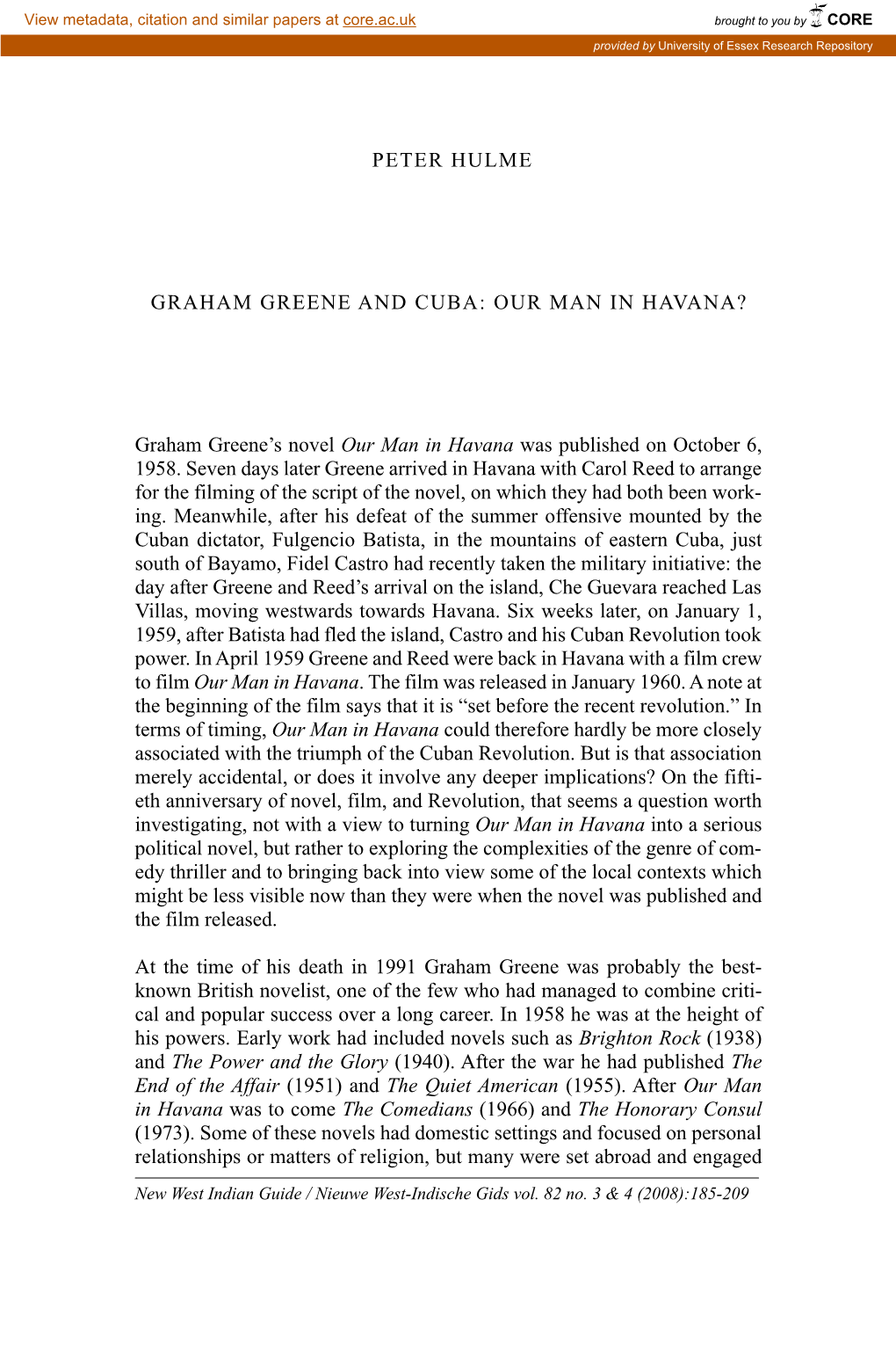 Graham Greene and Cuba: Our Man in Havana?