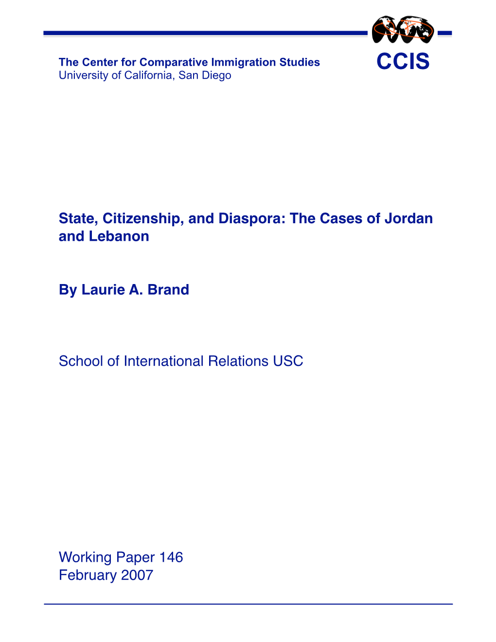 State, Citizenship, and Diaspora: the Cases of Jordan and Lebanon By