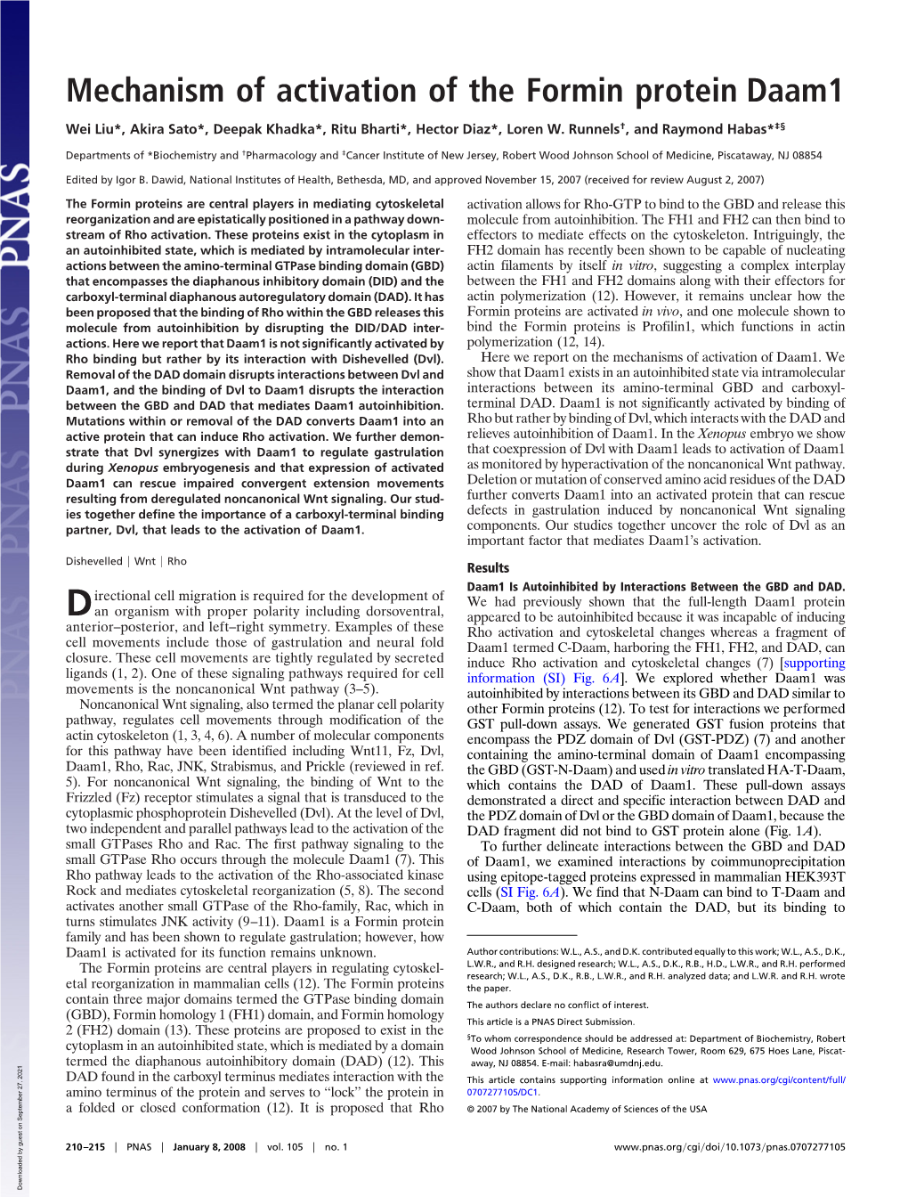 Mechanism of Activation of the Formin Protein Daam1