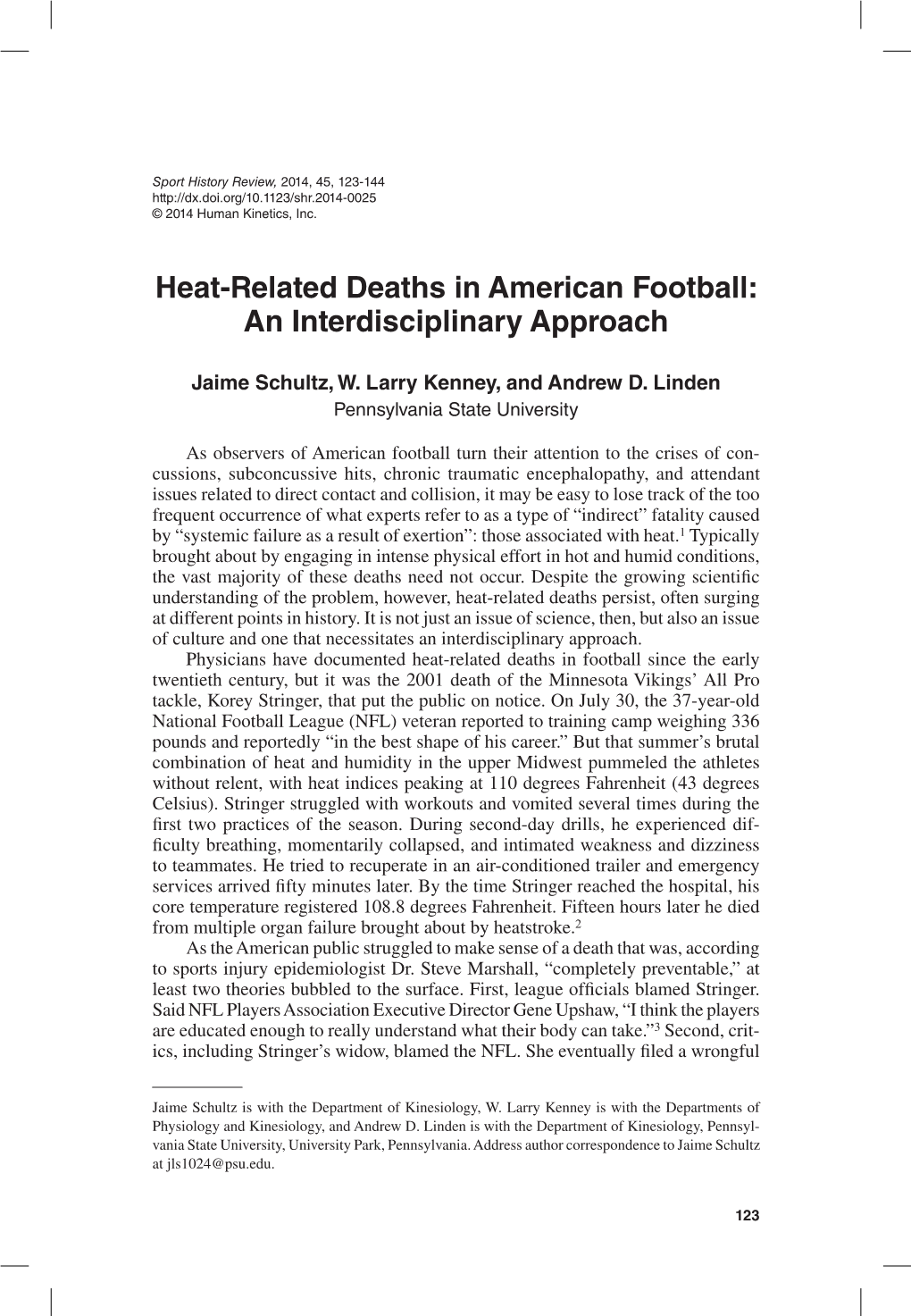 Heat-Related Deaths in American Football: an Interdisciplinary Approach