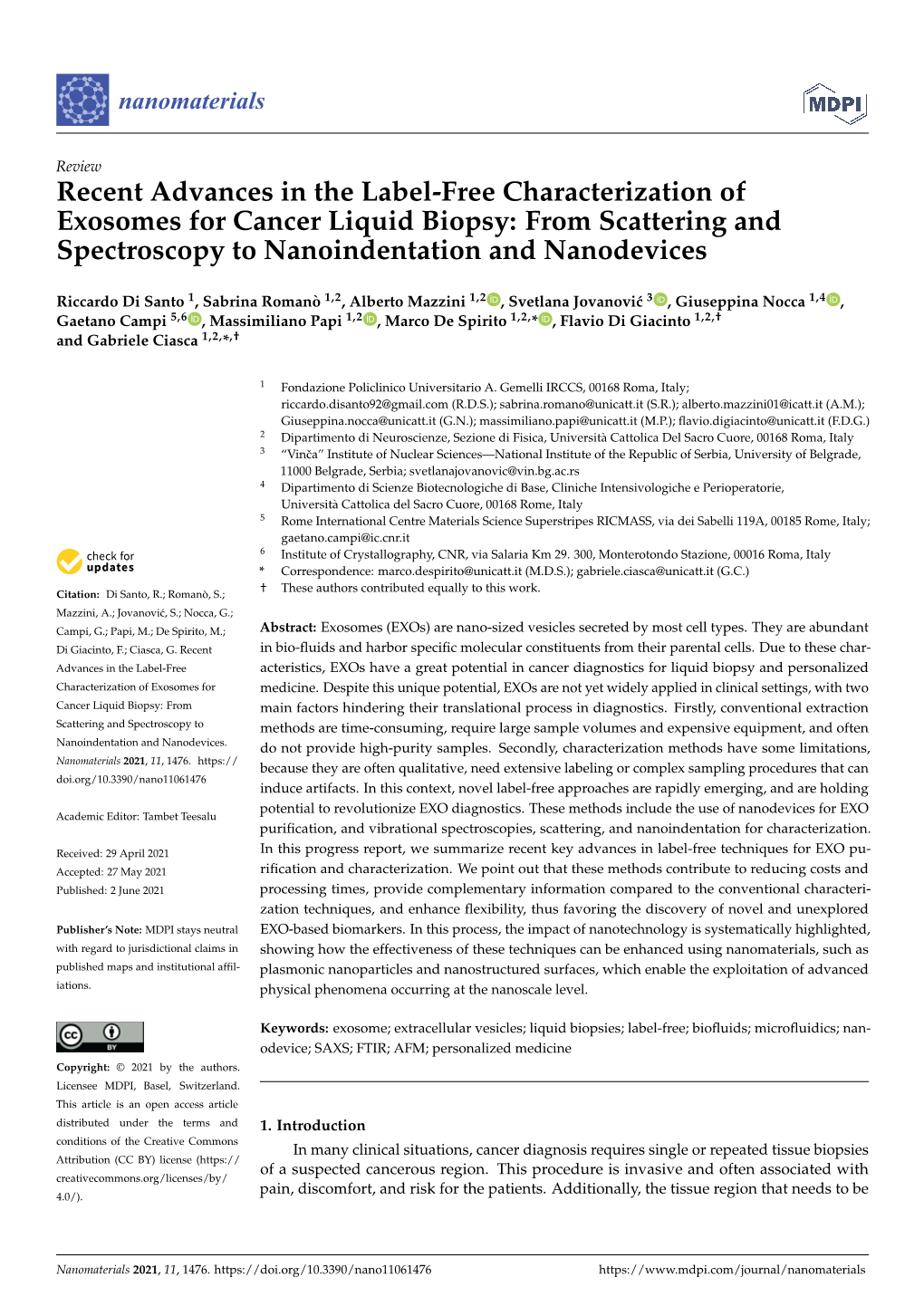 Recent Advances in the Label-Free Characterization of Exosomes for Cancer Liquid Biopsy: from Scattering and Spectroscopy to Nanoindentation and Nanodevices