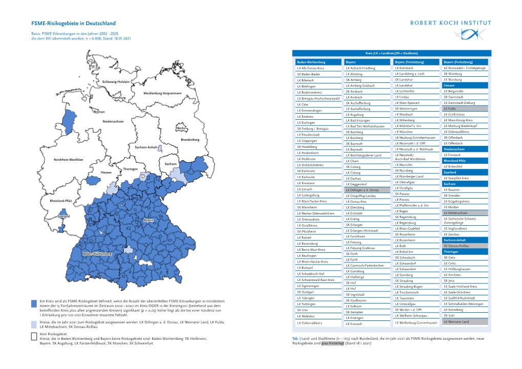 Karte Der FSME-Risikogebiete in Deutschland