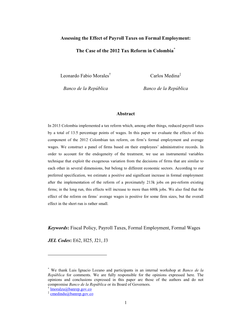 Assessing the Effect of Payroll Taxes on Formal Employment: the Case