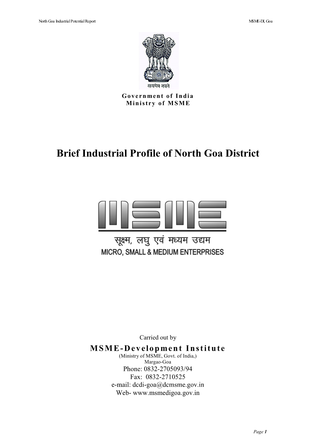 Brief Industrial Profile of North Goa District