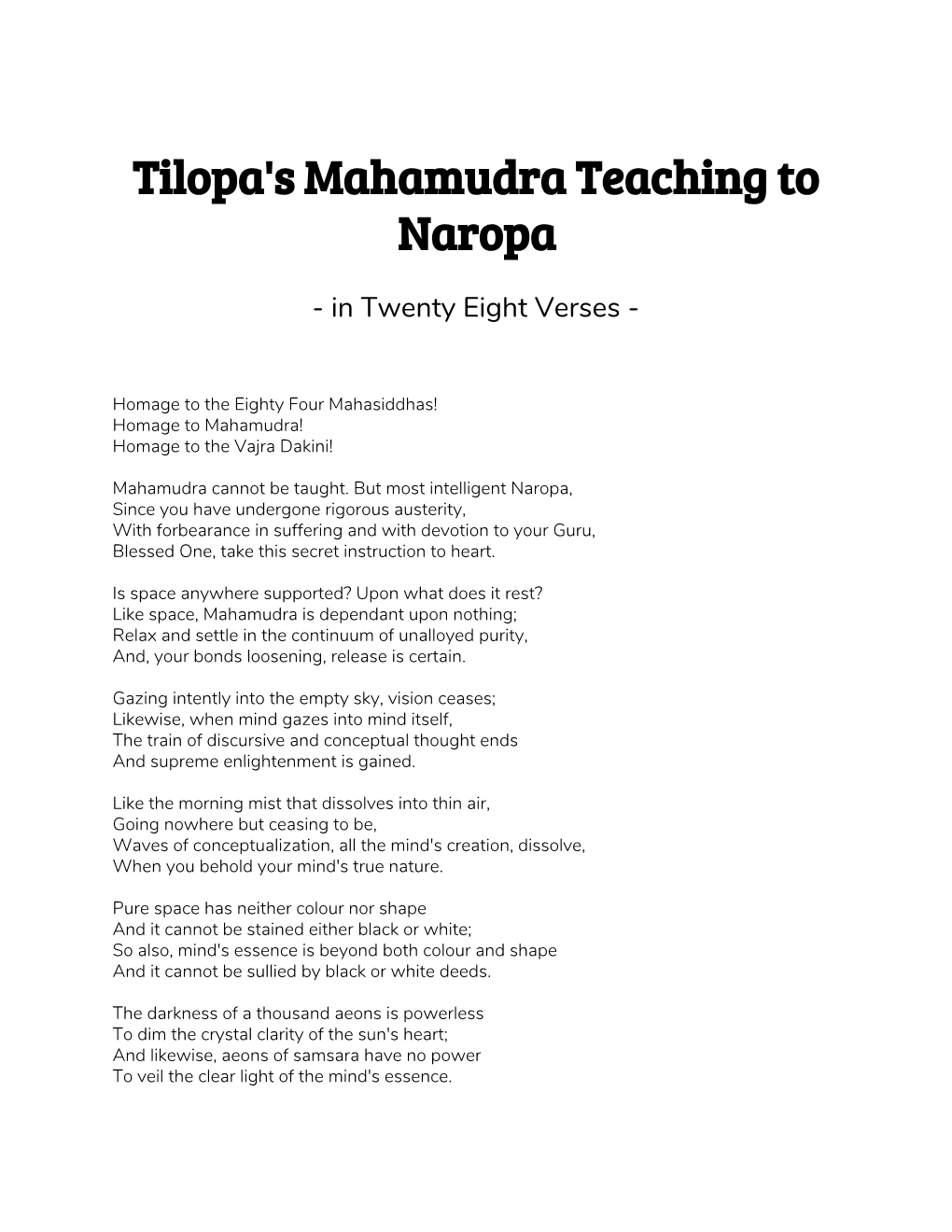 Tilopa's Mahamudra Teaching to Naropa