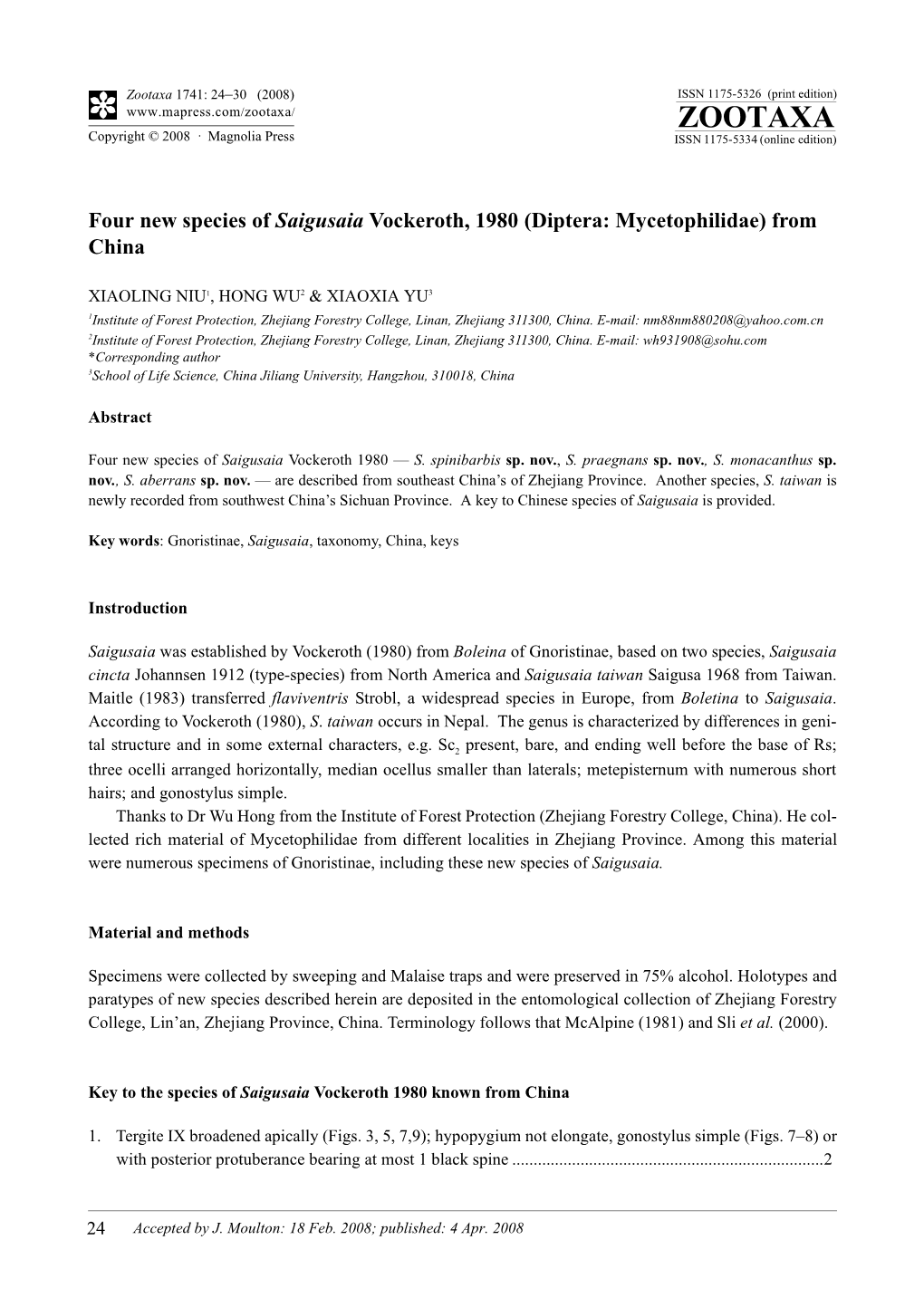 Zootaxa, Four New Species of Saigusaia Vockeroth, 1980 (Diptera