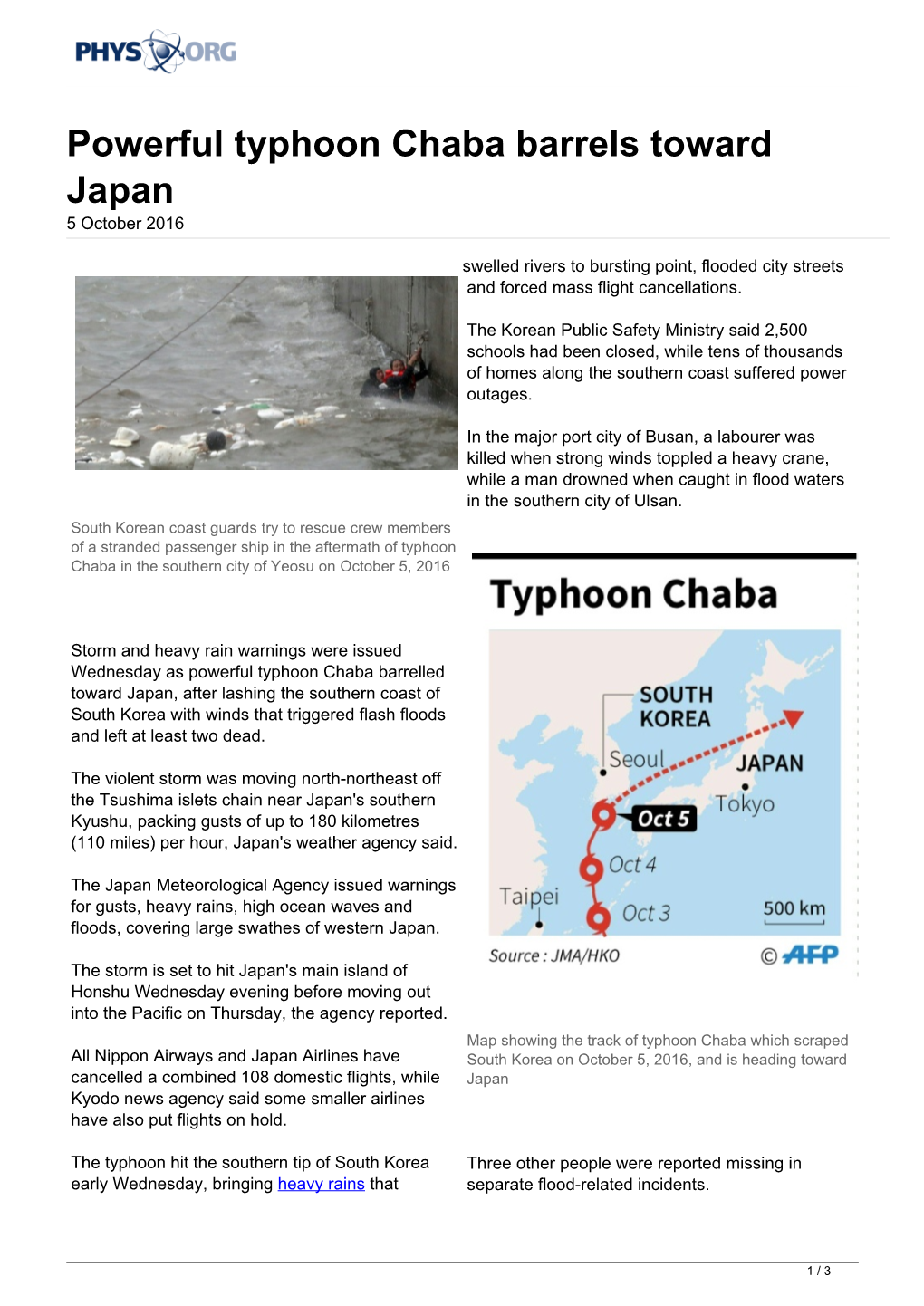Powerful Typhoon Chaba Barrels Toward Japan 5 October 2016