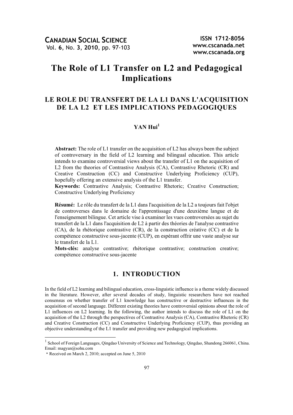 The Role of L1 Transfer on L2 and Pedagogical Implications