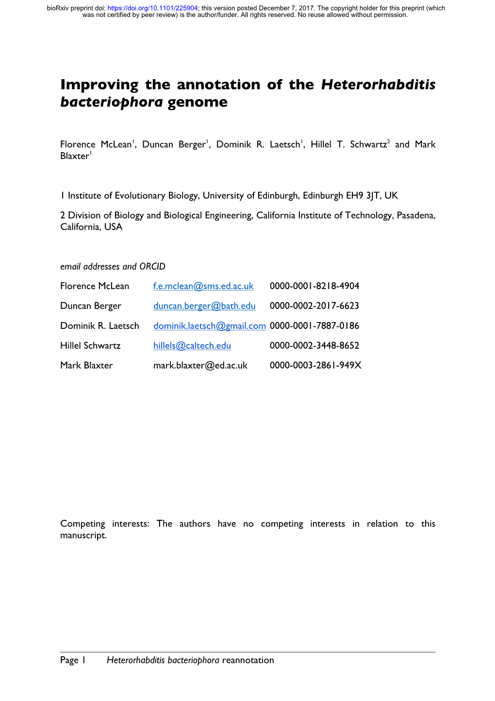 Improving the Annotation of the Heterorhabditis Bacteriophora Genome