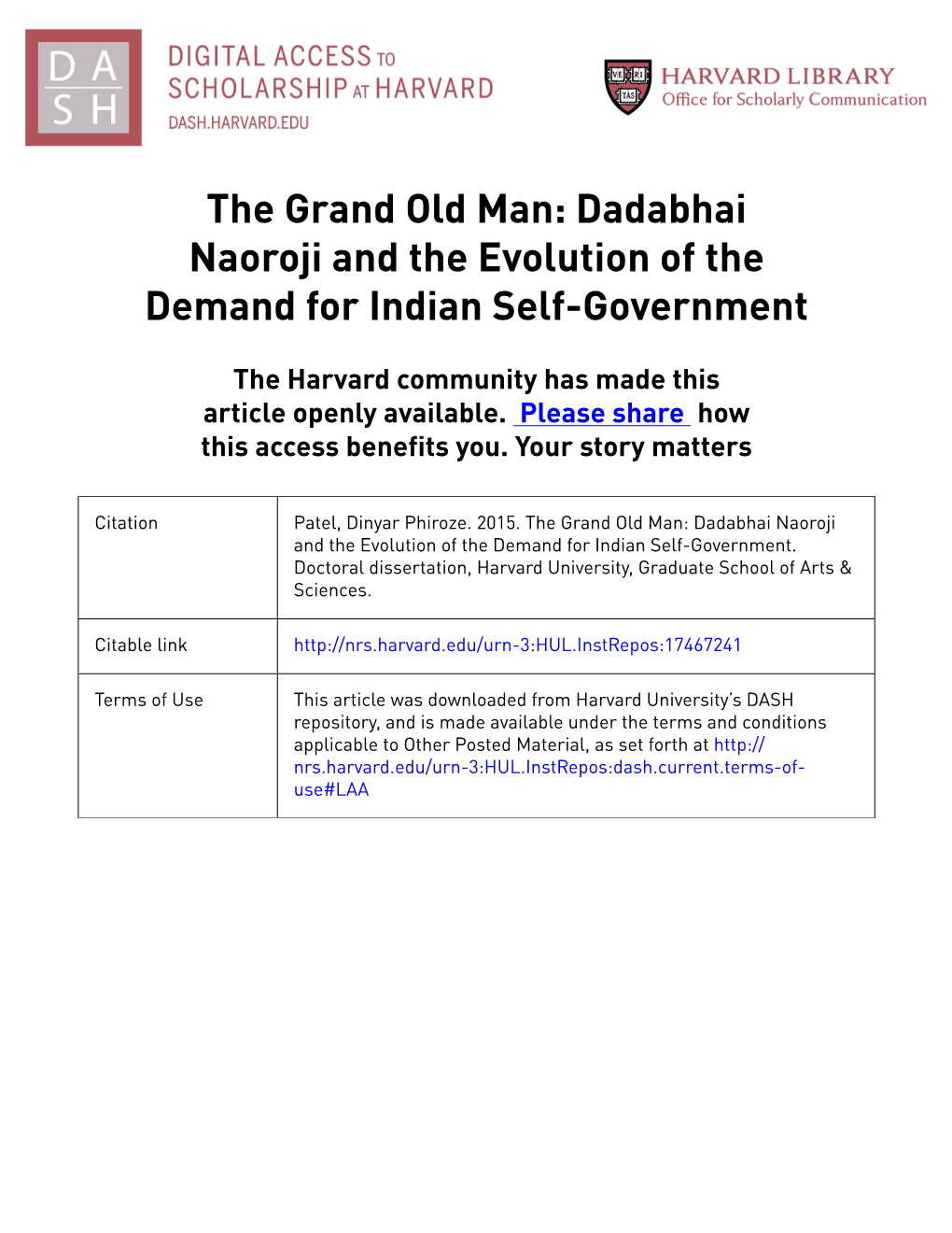 Dadabhai Naoroji and the Evolution of the Demand for Indian Self-Government