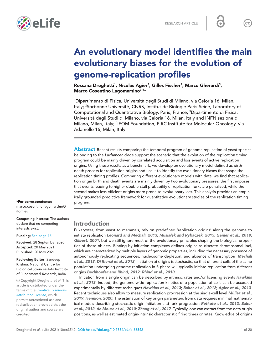 An Evolutionary Model Identifies the Main Evolutionary Biases for the Evolution of Genome- Replication Profiles