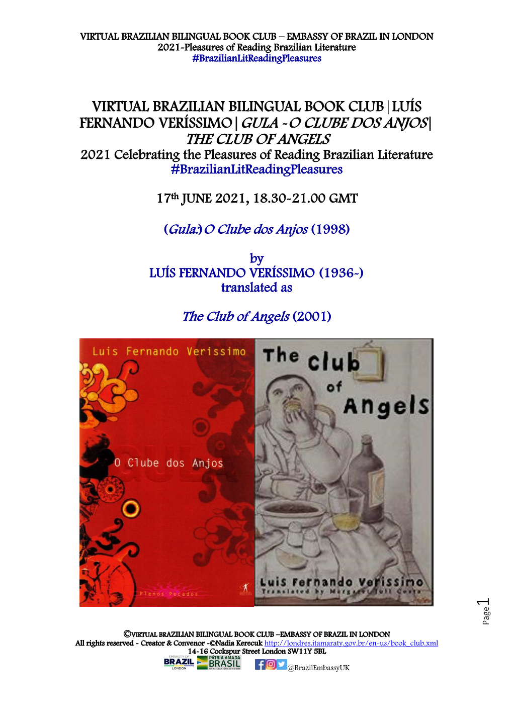 THE CLUB of ANGELS 2021 Celebrating the Pleasures of Reading Brazilian Literature #Brazilianlitreadingpleasures