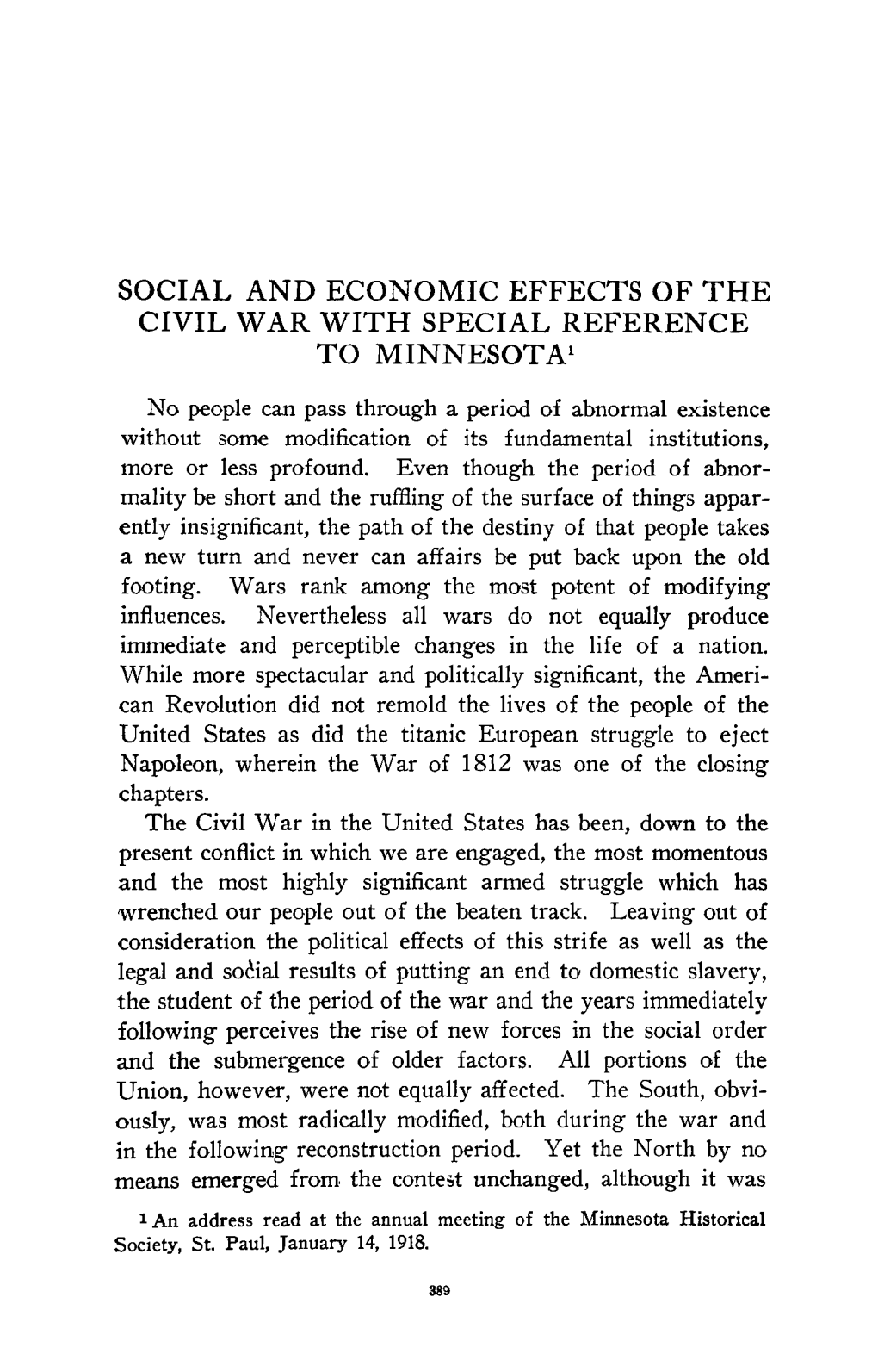 Social and Economic Effects of the Civil War, with Special Reference To