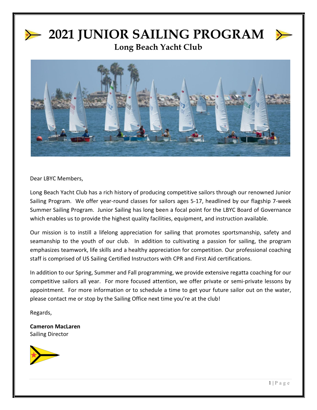 2021 JUNIOR SAILING PROGRAM Long Beach Yacht Club