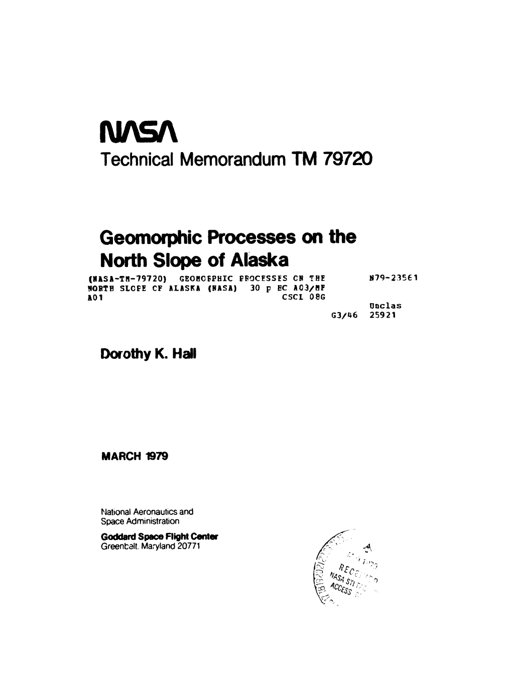 Technical Memorandum TM 79720 Geomorphic Processes on The