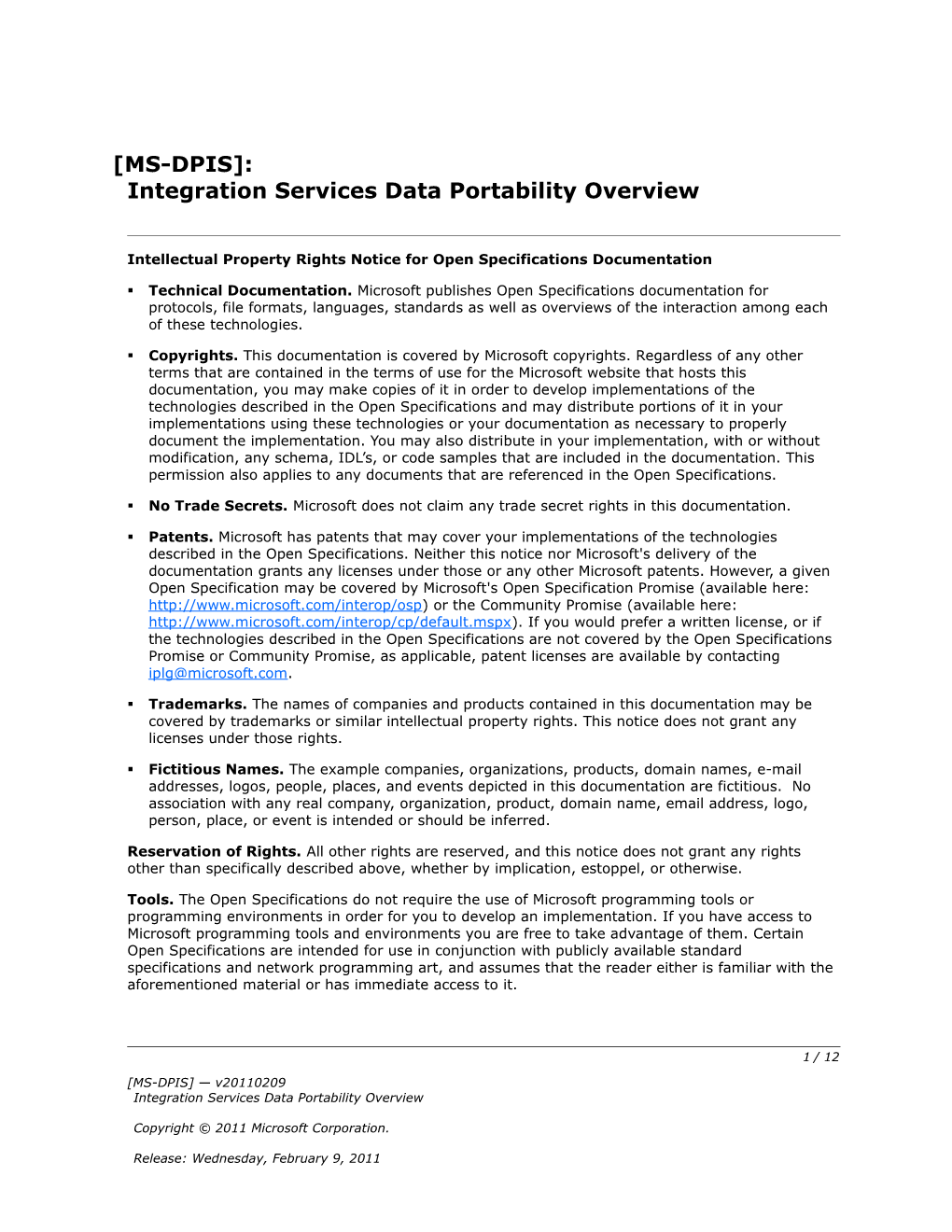 Intellectual Property Rights Notice for Open Specifications Documentation s78