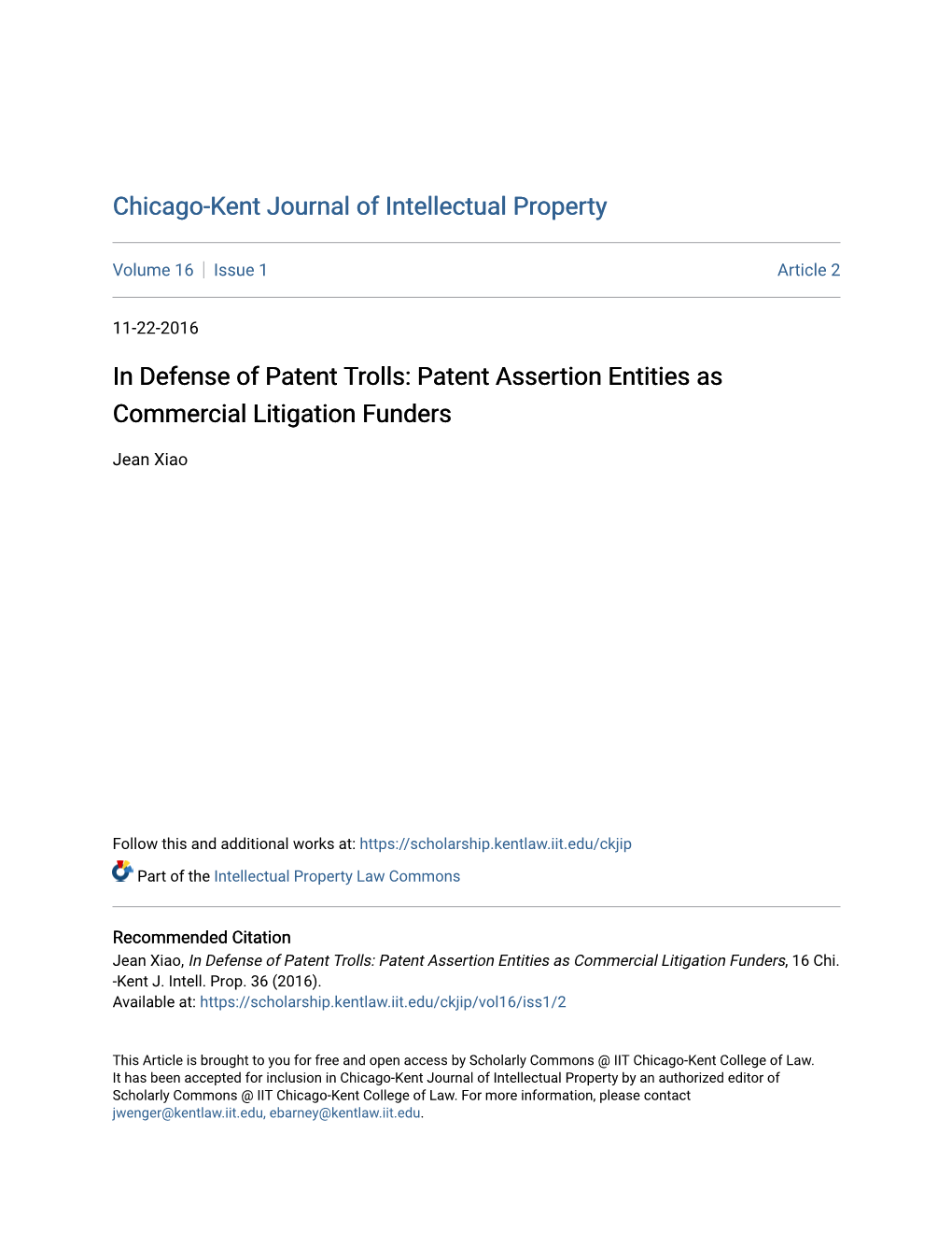 Patent Assertion Entities As Commercial Litigation Funders