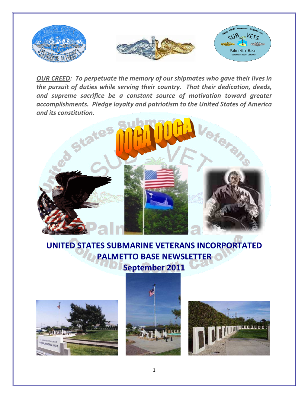 UNITED STATES SUBMARINE VETERANS INCORPORTATED PALMETTO BASE NEWSLETTER September 2011