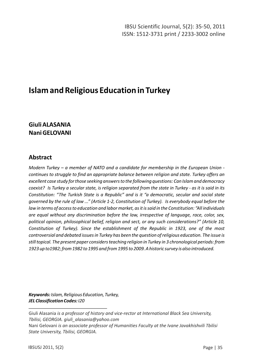 Islam and Religious Education in Turkey