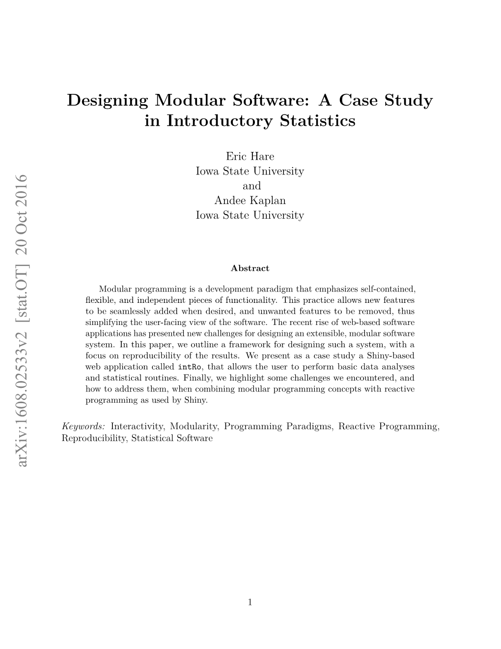 Designing Modular Software: a Case Study in Introductory Statistics