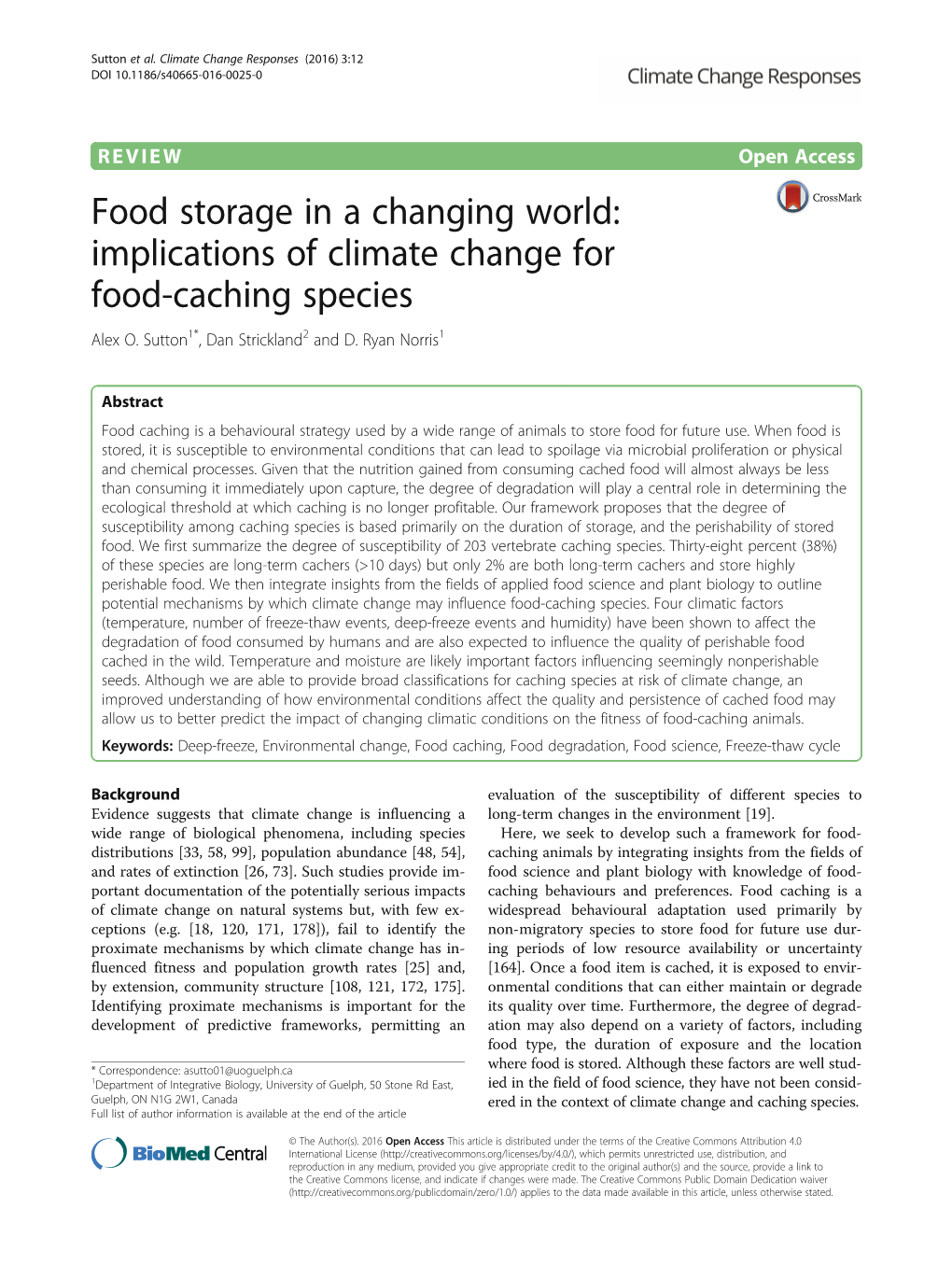 Implications of Climate Change for Food-Caching Species Alex O