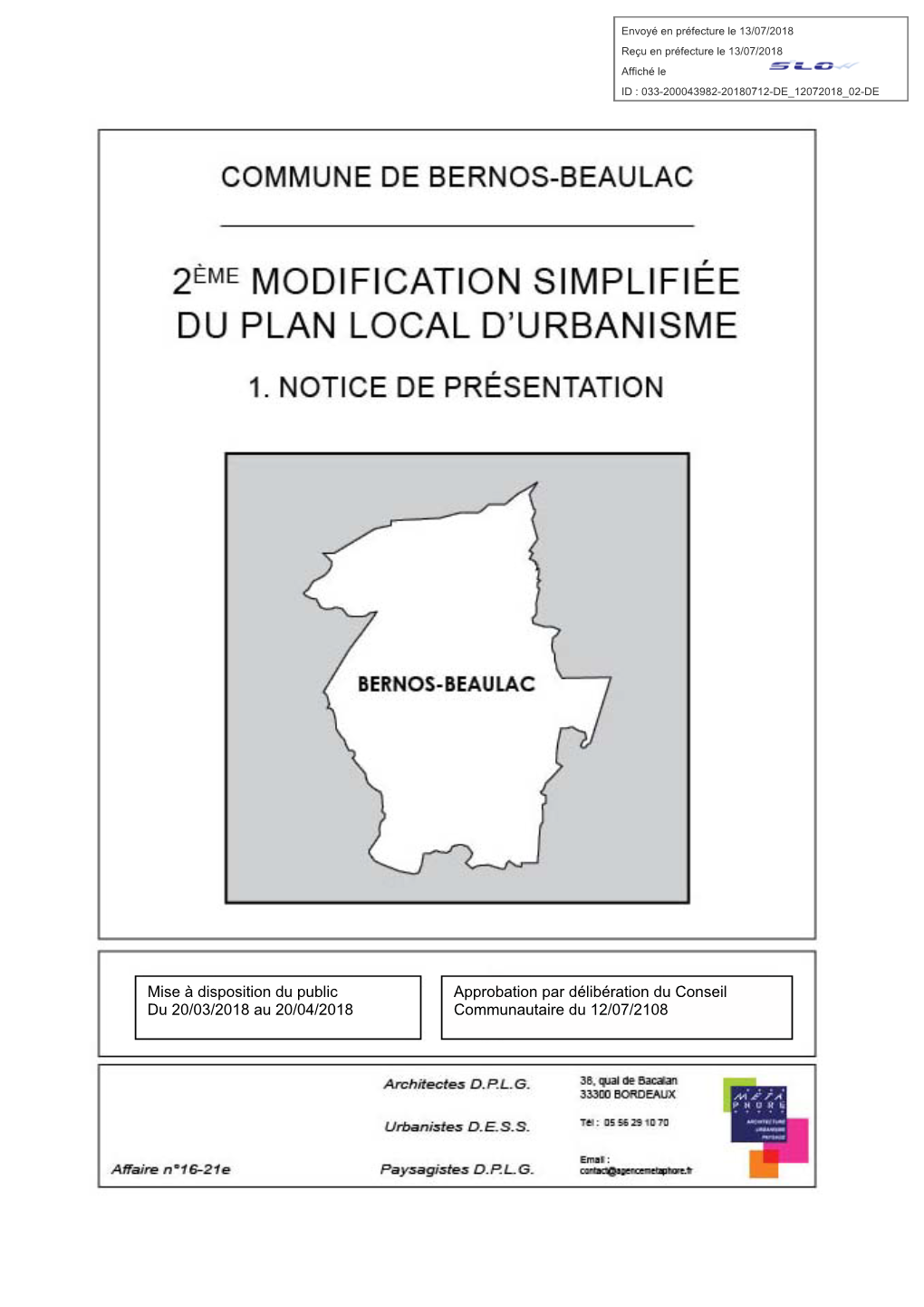 Mise À Disposition Du Public Du 20/03/2018 Au 20/04/2018