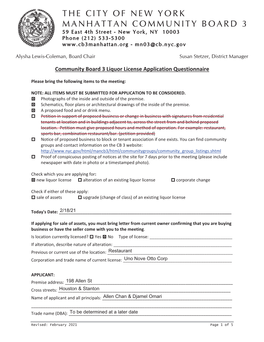 THE CITY of NEW YORK MANHATTAN COMMUNITY BOARD 3 59 East 4Th S Treet - New York , NY 10003 Phone (212) 533-5300 - Mn03@Cb.Nyc.Gov