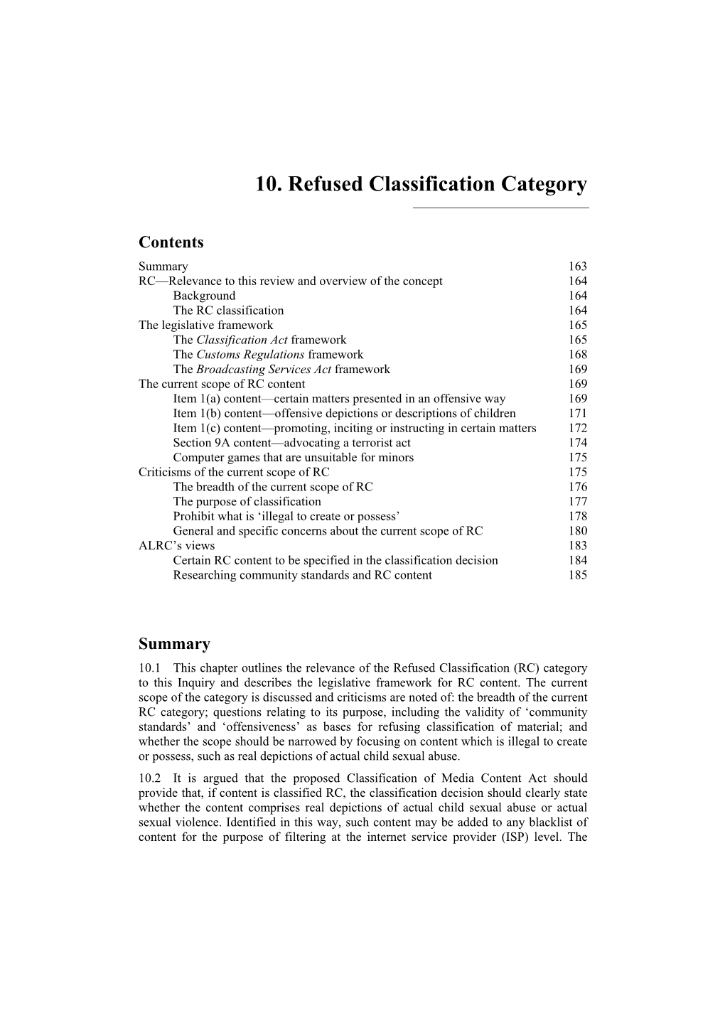 10. Refused Classification Category