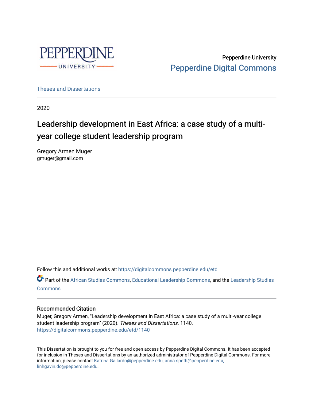 Leadership Development in East Africa: a Case Study of a Multi- Year College Student Leadership Program