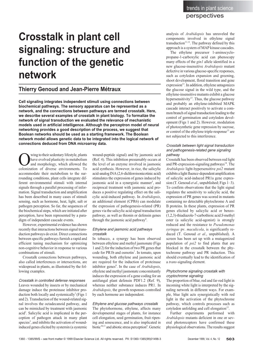 Crosstalk in Plant Cell Signaling: Structure and Function of the Genetic Network