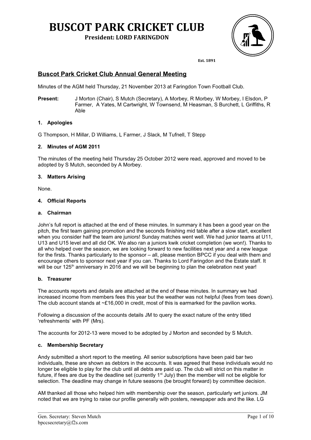 Buscot Park Cricket Club Committee