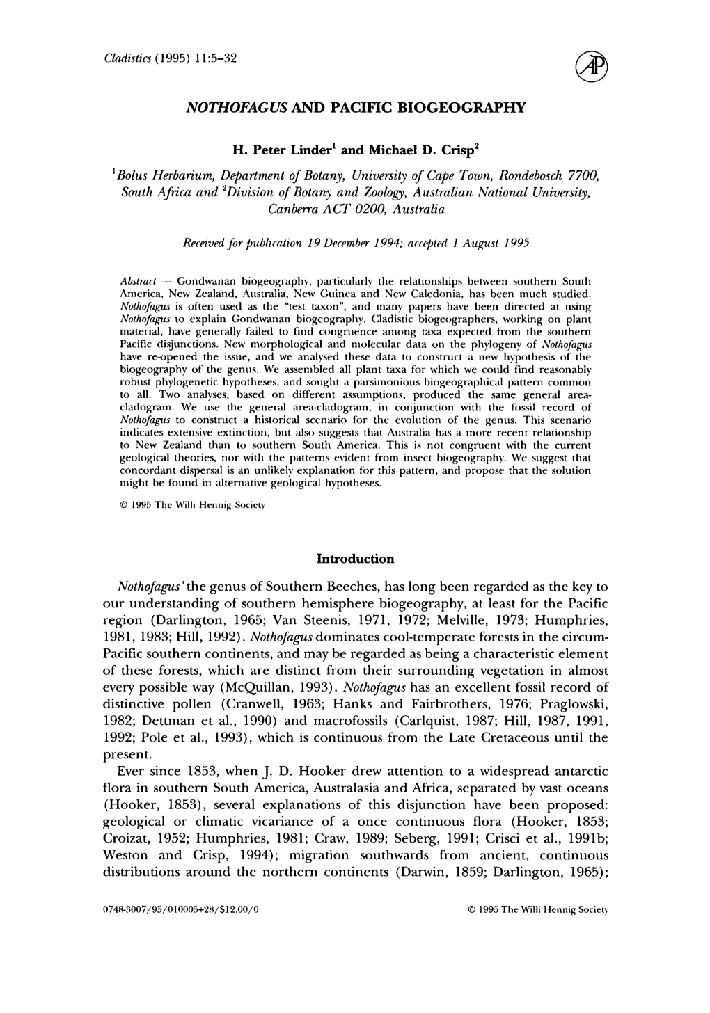 Nothofagus and Pacific Biogeography