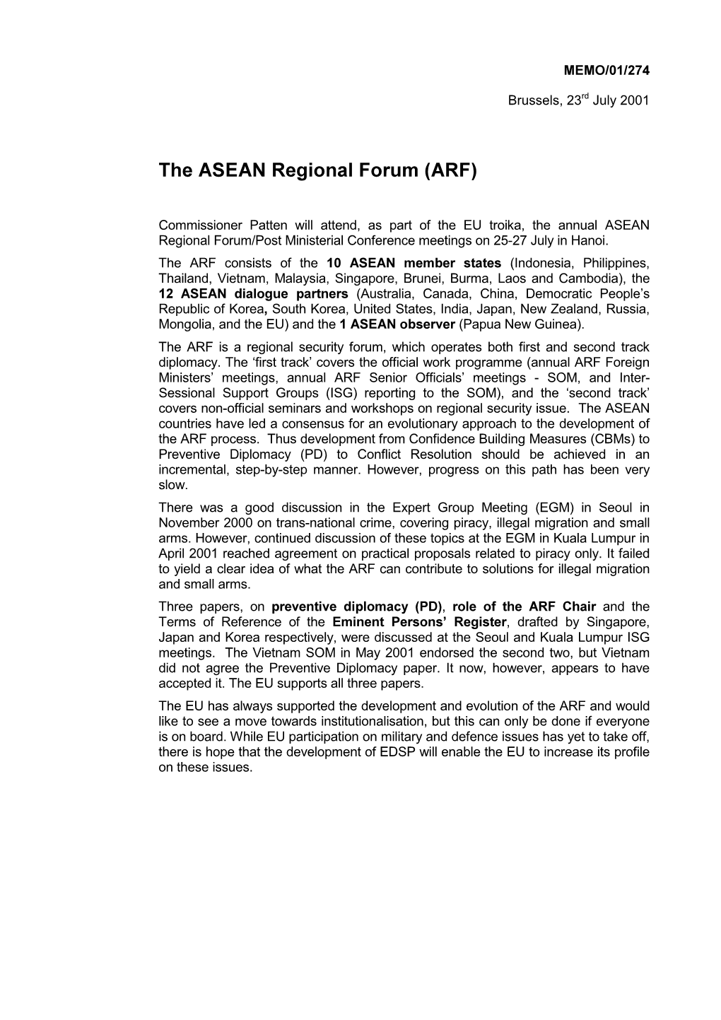 The ASEAN Regional Forum (ARF)