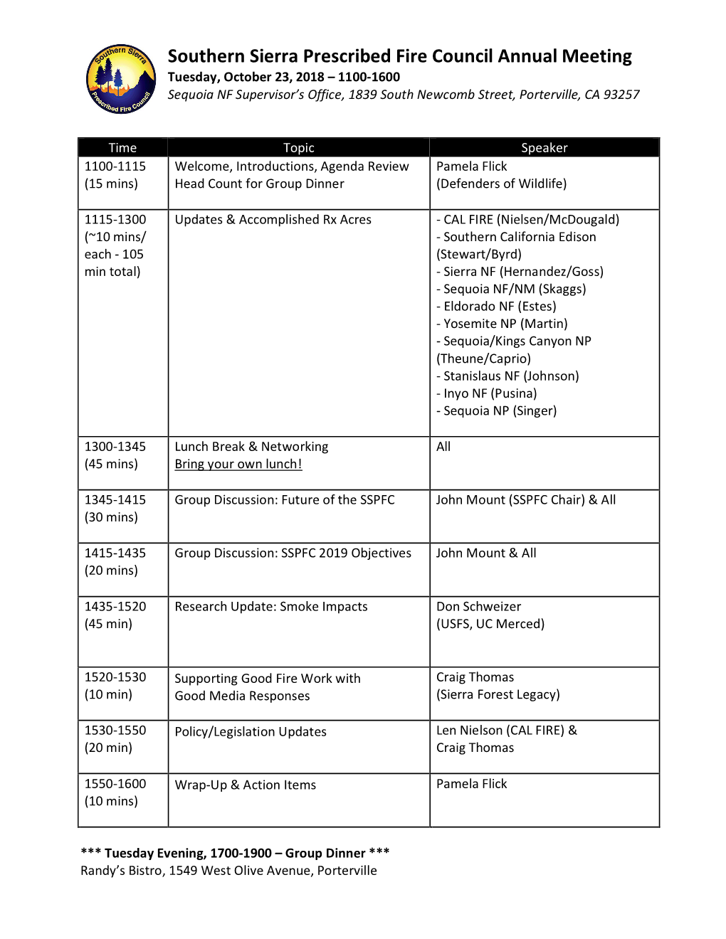 Southern Sierra Prescribed Fire Council Annual Meeting