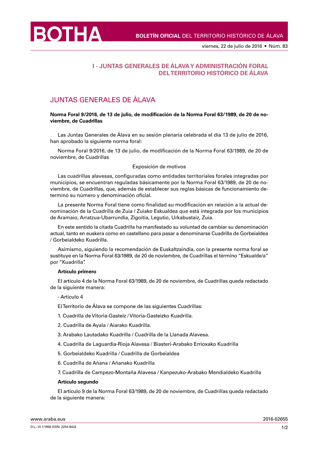 Juntas Generales De Álava Y Administración Foral Del Territorio Histórico De Álava