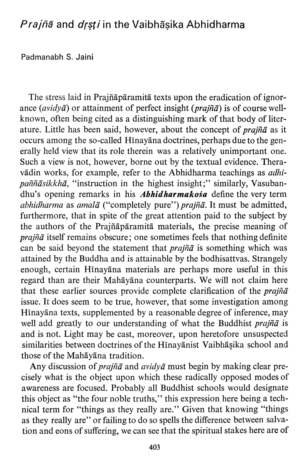 Prajna and Drsti in the Vaibhasika Abhidharma