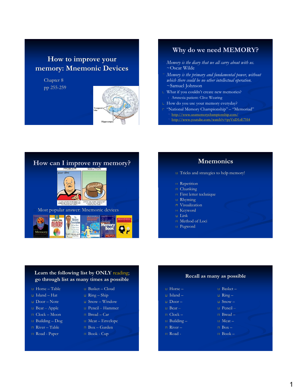 How to Improve Your Memory: Mnemonic Devices