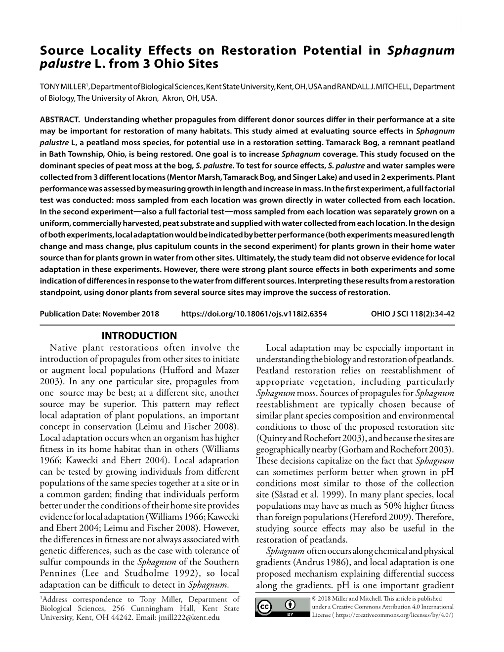 Source Locality Effects on Restoration Potential in Sphagnum Palustre L