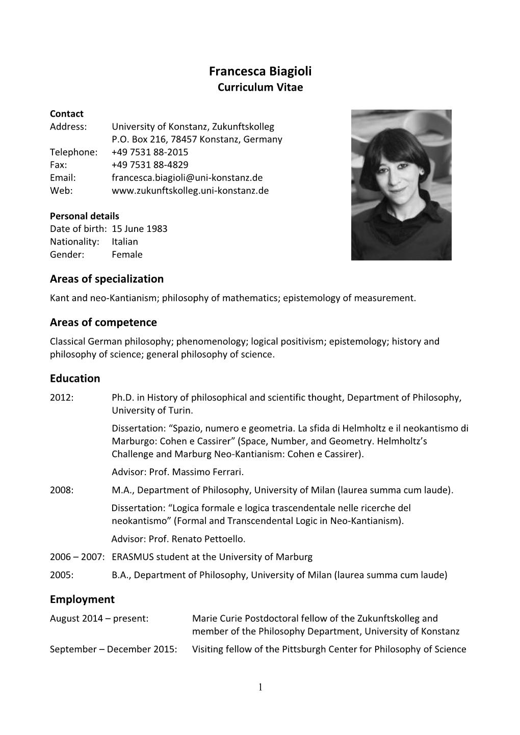 Francesca Biagioli Curriculum Vitae