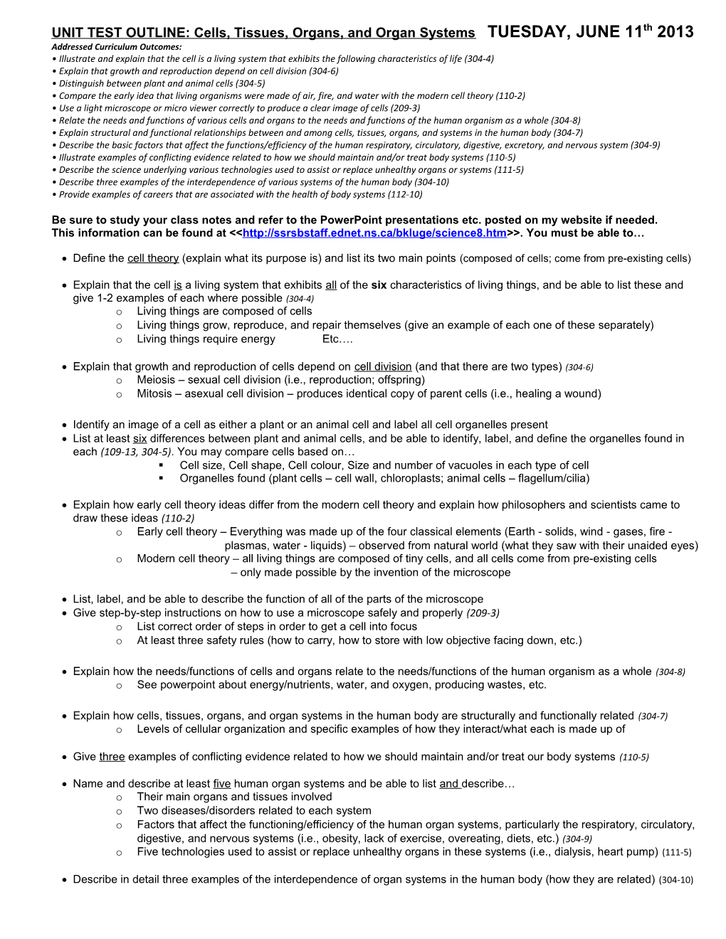 Science 8 Quiz #1 Outline