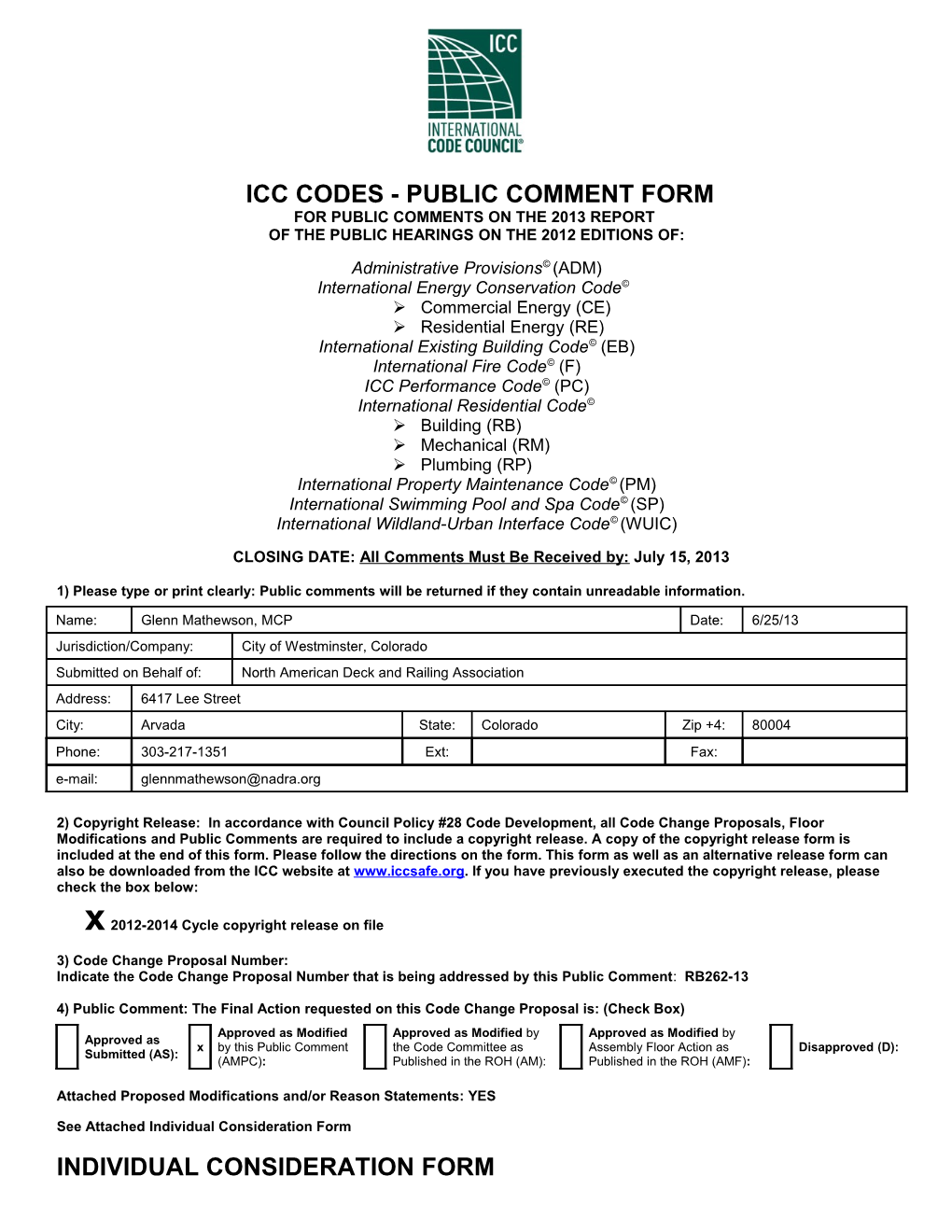 Icc Codes - Public Comment Form